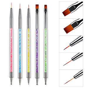 Ensemble de 5 stylos à points pour nail art en cristal, stylos à pulvérisation en nylon colorés, outil de dessin multifonction en plastique pour manucure - Product Image 1