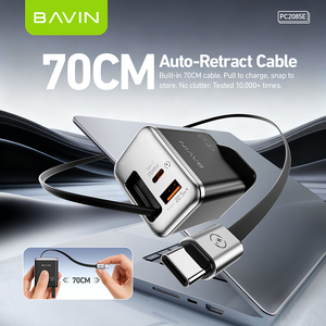 Chargeur mural intelligent rapide à double port BAVIN <span class=keywords><strong>Telephone</strong></span> <span class=keywords><strong>Portable</strong></span> PC2085E 45W avec câble de charge rétractable de 70 cm - Product Image 3