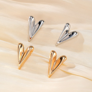 Heart Shape <b>Stud</b> Earrings Gold And <b>Silver</b> Zinc Alloy For Women Gift - Product Image 1