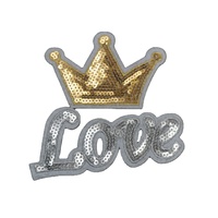Nouvelle couronne d'or et lettre d'amour paillettes paillettes Badge bricolage coudre sur le fer sur Patch Applique pour vêtements robe chapeau