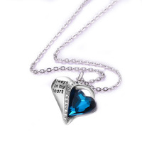 Bijoux de fantaisie gravés avec Always my cœur, pierres précieuses, en forme de cœur, souvenir, collier inspiré du globe