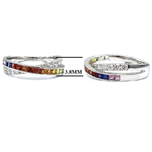 Anillo de Boda Cruzado de Oro Blanco Sólido de 18k con Zafiro Corte Princesa y Gemas Multicolor para Mujer, Joyería Fina - Product Image 2