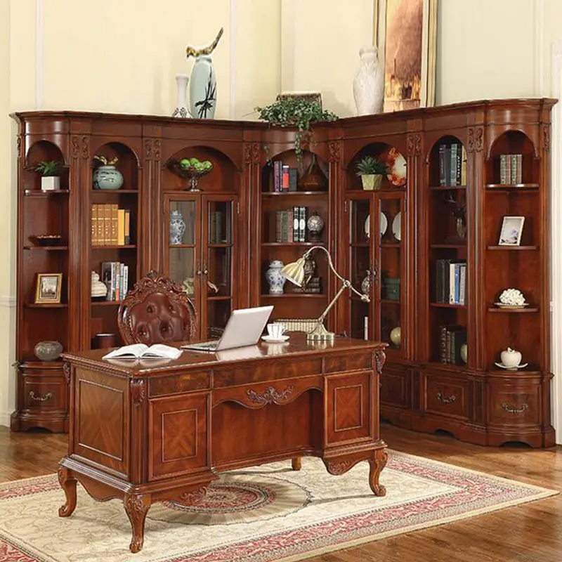 Most Popular Solid Wood Office Desks Home Office Furniture Bookcase And Chair And Desk Classic Wooden Boss Desk