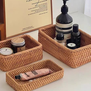 Vassoio in Rattan, Cesto Rettangolare in Vimini per Organizzazione e Conservazione, Vassoio Decorativo Naturale Intrecciato per Arredamento Casa - Product Image 6