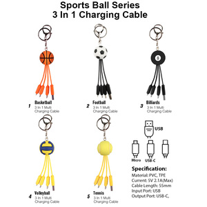 สายชาร์จ USB รูปทรงฟุตบอลแบบกำหนดเอง ของขวัญ ดีไซน์ลูกบอลกีฬา พวงกุญแจอเนกประสงค์ สายชาร์จ 3 in 1 - Product Image 2