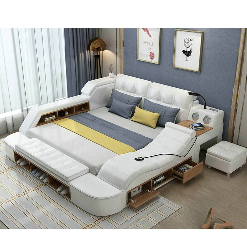 Современный массажный динамик большого размера, безопасная Многофункциональная Кожаная кровать с USB