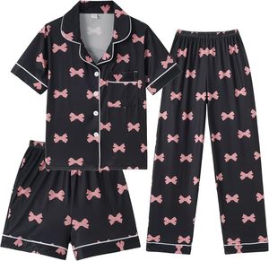 Conjunto de <span class=keywords><strong>pijama</strong></span> de verano para niña recién llegado estampado personalizado conjunto de pijamas de alta calidad para niñas pantalones largos de <span class=keywords><strong>manga</strong></span> <span class=keywords><strong>corta</strong></span> ropa de dormir de 3 piezas - Product Image 4