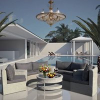 Abgerundete Ecke Sofa Set Rattan Sectional Seating Group Halbrunde Konversation Set Outdoor Resort Hinterhof Terrasse Innenhof