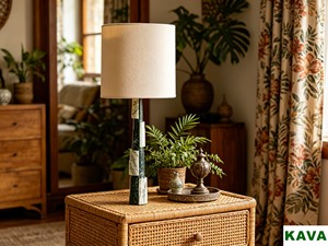 Lámpara de Mesa Contemporánea de Mármol <span class=keywords><strong>Verde</strong></span> y Blanco con Pantalla de Tela, Iluminación Elegante para el Hogar y Hoteles - Product Image 5