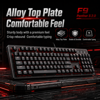 Clavier mécanique filaire USB F9 Panther S 2.0, 104 touches NKRO, pavé supérieur en alliage, rétroéclairage LED rouge, étanche, ergonomique pour les joueurs et le bureau