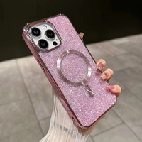 Paillettes galvanisées de luxe pour couverture de téléphone de charge magnétique accessoires de coque de téléphone portable 2024 pour Iphone 14 12 11 15 Pro