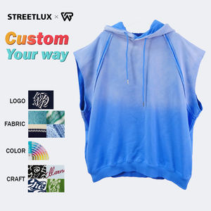 Sweat à capuche oversize décontracté bleu pour homme French Terry Raw Hem Tank Top Acid Wash Sleeveless Hoodie - Product Image 2