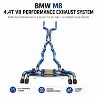 Escape Valvetronic de Titanio Azul Quemado para BMW M8 F91 4.4T V8 Coupé con Tubo en X, Puntas Cuádruples, Corte Pie-Cut, Soldado, Control Remoto