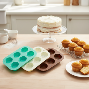 High Quality 6-Cup Muffin & <b>Cupcake</b> Mold Nonstick <b>Baking</b> <b>Tray</b> Home Use BPA Free Food Grade Silicone Oven Safe Dishwasher Safe - Product Image 3