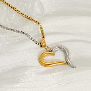Zogxin Stainless Steel Heart Pendant Necklace Gold Silver Two Tone Chain Party Jewelry For Women - Product Image 4