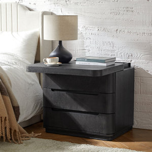 Factory Direct Modern Curved Design Large 3-<b>Drawer</b> Nightstand with Built-In Power Outlet and Hidden Storage Compartment - Product Image 2