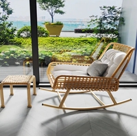Chaise inclinable pivotante pour adulte en rotin rétro en bois pour chambre et balcon pour les loisirs pause déjeuner sommeil-utilisation en extérieur