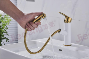 Hiện Đại Duy nhất-xử lý duy nhất-lỗ tóc Salon dầu gội vòi S28 trắng + vàng phòng tắm lưu vực tay rửa bồn rửa chén Mixer vòi - Product Image 2