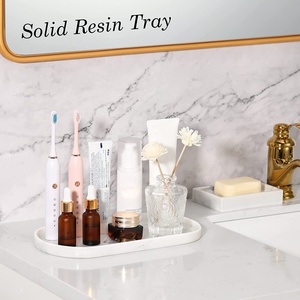 مخصص راتنج أنيق صينية مزخرفة الرخام الأبيض كونترتوب المنظم التجميل حامل البيضاوي مجوهرات طبق الراتنج صينية الغرور صينية - Product Image 4