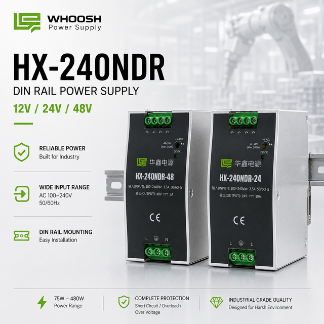 240W 24V 10A DIN Rail Power Supply HX-240NDR-24 AC220V to DC24V Industrial Switch Mode Power Supply for Automation