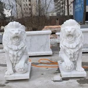 Decoración de jardín al aire libre Popular estilo occidental piedra de mármol Natural escultura Animal puesta de sol estatua de León de mármol rojo - Product Image 3