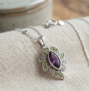 Collar con colgante de amatista marquesa de plata 925, con forma de hoja, chapado en rodio, cadena de eslabones, joyería de moda. - Product Image 1