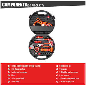 Kit de réparation et de sauvetage universel, ensemble d'outils, personnalisé, pour <span class=keywords><strong>urgence</strong></span> automobile, avec câbles Jumper, 30 pièces - Product Image 3