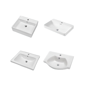 Vasque de salle de bain rectangulaire en porcelaine au design moderne, à poser sur meuble, avec robinet monotrou, facile à nettoyer - Product Image 1