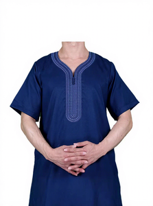 <span class=keywords><strong>Ensemble</strong></span> <span class=keywords><strong>Qamis</strong></span> <span class=keywords><strong>Homme</strong></span> Jubbah Marocain Islamique Modeste pour Hommes, Thobe avec Pantalon, Manches Courtes, Brodé de Qualité Supérieure, Deux Pièces - Product Image 6