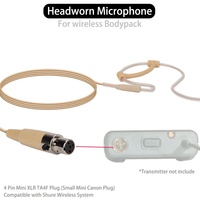 Microphone beige à fixation sur la tête, à une seule oreille - Léger, mini prise XLR TA4F 4 broches compatible avec le système sans fil Shure