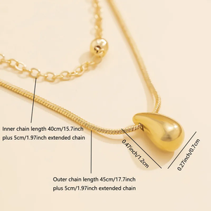 Minimalist 304 Stainless Steel Water Drop 3D Pendant <b>Necklace</b> Gold Plated With <b>Cross</b> Clip Ball & Double Layer Cable Snake Chain - Product Image 3