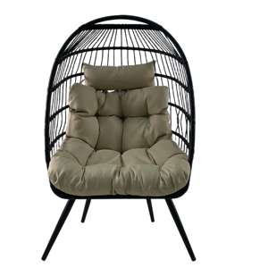 Fauteuil œuf en rotin PE moderne en forme de <span class=keywords><strong>cocon</strong></span>, fauteuil de salon intérieur/extérieur, fauteuil panier de patio - Product Image 2