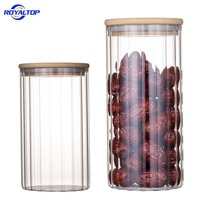 Ensemble de contenants de rangement pour la cuisine, rayé, transparent, 37 oz, 1100 ml, bocal en verre borosilicate à large ouverture avec couvercle en bambou