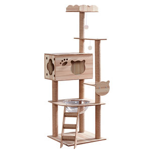 للبيع المباشر من المصنع برج شجرة القط القصير المصنوع من القطيفة الطبيعي للقطط الأليفة للتسلق وخربشة أثاث للشقق من خشب مضغوط متوسط الكثافة - Product Image 1