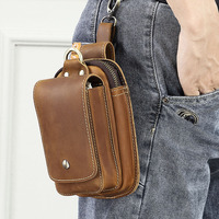 Sac banane rétro pour homme en cuir véritable, design Crazy Horse vintage, avec fermeture éclair, imperméable