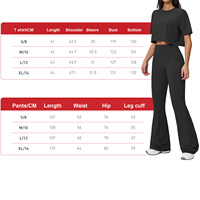 Ensemble de yoga pour femme : Haut court à col rond et pantalon évasé taille haute effet push-up pour la danse et l'entraînement, séchage rapide, respirant, couleur unie, logo OEM