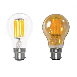 A60/A19 Amber & Clear Glass Edison LED Filament Bulb 2700K Warm White B22 Bayonet LED Light Bulbs 6W Equivalent 60W Vintage Lamp
