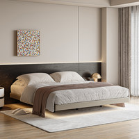 Lit suspendu à lattes en bois de hêtre massif Mi Xiang avec design minimaliste italien, bords flottants, lit double de 1,8 m - Personnalisable