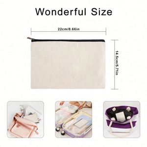 Wholesale Fashionable Cotton Canvas Lash Travel Pouch Custom Logo Reusable Toiletry Cosmetic Makeup <b>Case</b> With Zipper - Product Image 3