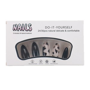 <span class=keywords><strong>Uñas</strong></span> Postizas <span class=keywords><strong>de</strong></span> ABS, Color Negro Almendrado y Estampado <span class=keywords><strong>de</strong></span> Vaca, <span class=keywords><strong>Uñas</strong></span> a Presión Reutilizables, Arte <span class=keywords><strong>de</strong></span> <span class=keywords><strong>Uñas</strong></span>, 24 Piezas al por Mayor - Product Image 6