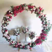 MSFAME Décoration de toile de fond de mariage personnalisée, grande composition florale artificielle ronde rouge de 2 m