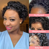 Perruque Pixie Cut en Cheveux Humains, Perruques Courtes Bob en Cheveux Humains avec Lace Frontale 13x4 pour Femmes Noires