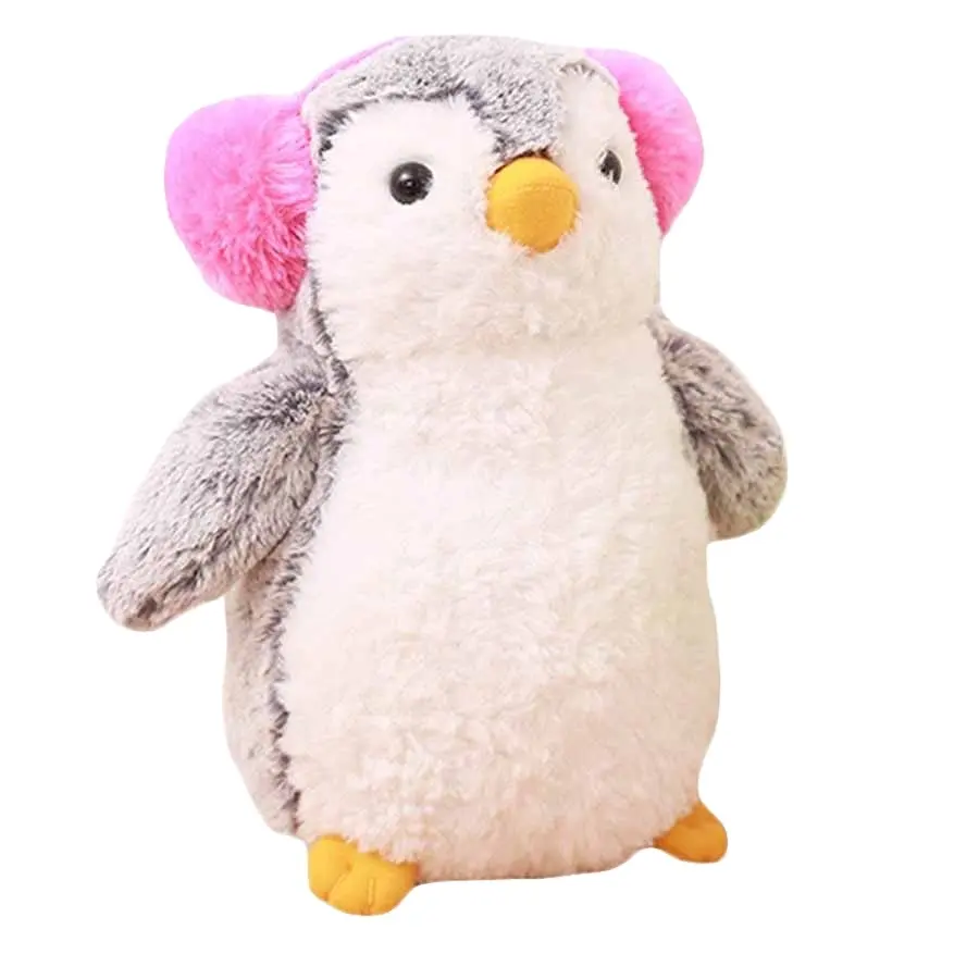 A516 Cute Penguin Mewah Mainan Boneka Lembut Hewan Earmuffs Hadiah Doll Pink Boneka Lembut Penguin