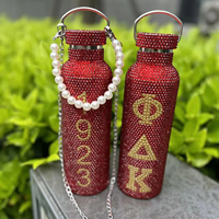 Bouteilles d'eau et tasses à café isothermes en acier inoxydable 25oz Gold Diamond Phi Delta Kappa Sorority avec poignée perlée anti-fuite