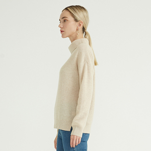 2020 Autumn Winter <strong>Turtleneck</strong> Beige Long Sleeve Knitted Pullover <strong>Jumpers</strong> Pure Color 100% Cashmere Sweater for <strong>Women</strong> - Product Image 3