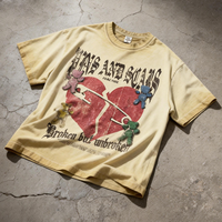 T-shirt graphique personnalisé pour homme, coupe courte et carrée, grammage lourd 275 g/m², effet vieilli et délavé à l'acide, style vintage