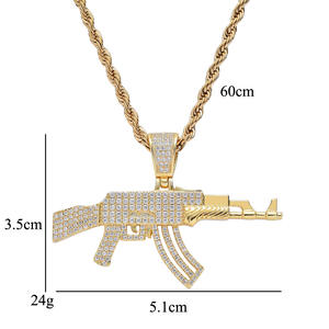 Collar con Colgante de Rifle AK47 Personalizado, Chapado en Oro de 18K, Joyería Punk HIP HOP, Cadena de Cuerda, Zirconia Cúbica, Collar con Colgante de Pistola para Hombre - Product Image 2