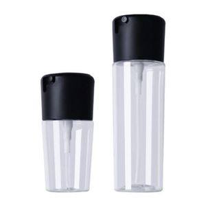 Vente en gros de flacons pulvérisateurs ronds en PET transparent de 50 ml et 100 ml, tête de pompe en plastique noir, impression d'écran, <span class=keywords><strong>produit</strong></span> pour le visage, bouchon à vis, étanchéité - Product Image 3