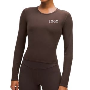 Camiseta de Yoga Personalizable de Manga Larga y Cuello Redondo para Mujer, Talla Grande, con Logotipo Frontal, Corte Regular, para Entrenamiento Deportivo - Product Image 3