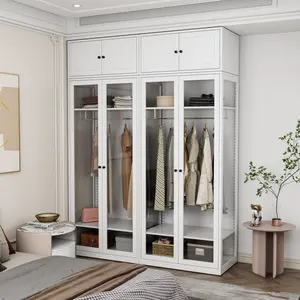 Fabricant Fournisseur garde-robe moderne pour chambre à coucher garde-robe en fer et en verre garde-robe en métal blanc